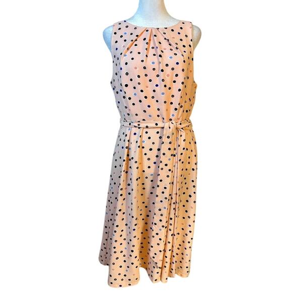 Elle Pink Polka Dot Pleated Fit and Flare Midi Dress Size 10 - Picture 1 of 6